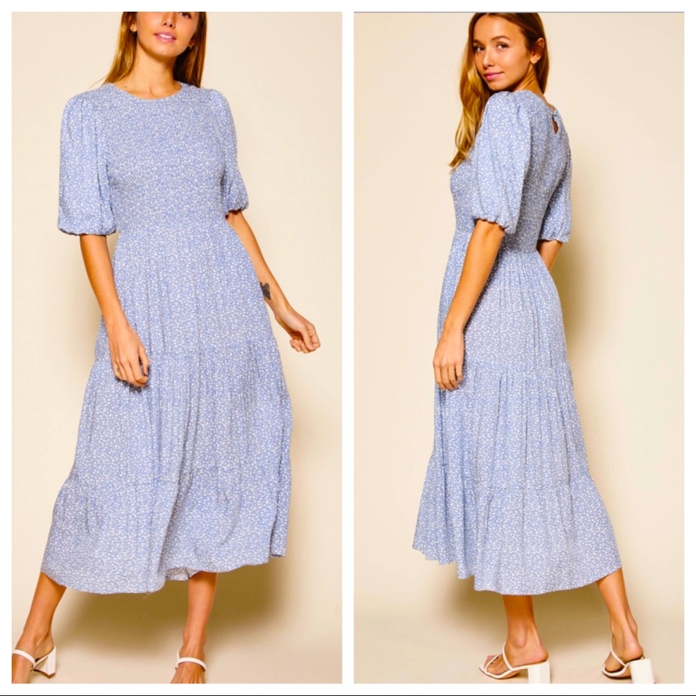 ShopEvelynne Light Blue Floral Midi Dress
